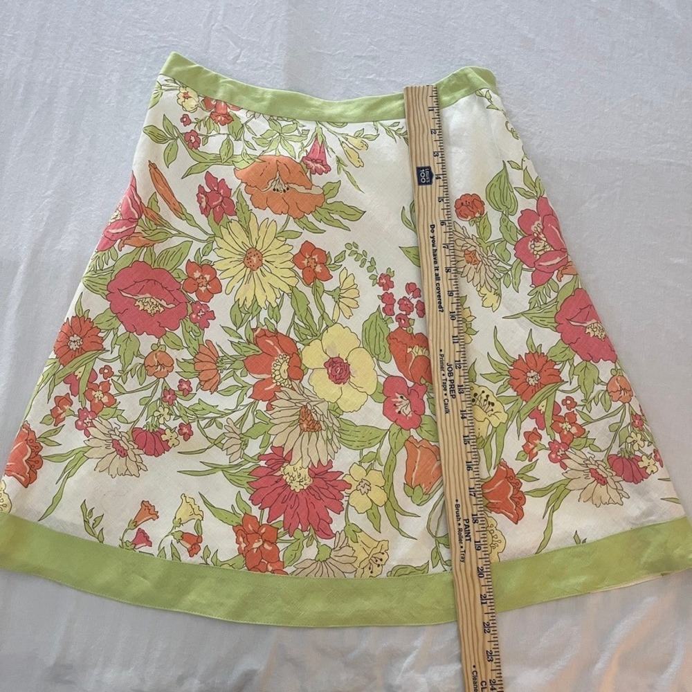 100% Linen Floral Skirt Set Cottagecore Garden Party Coquette Sz 4 LOFT - Picture 7 of 10